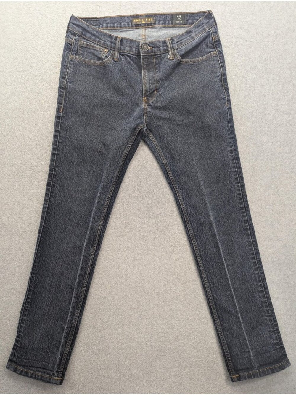 Ring Of Fire Jeans Mens 33x32 Blue Wash Slim Tapered Stretch Denim Zip Fly
